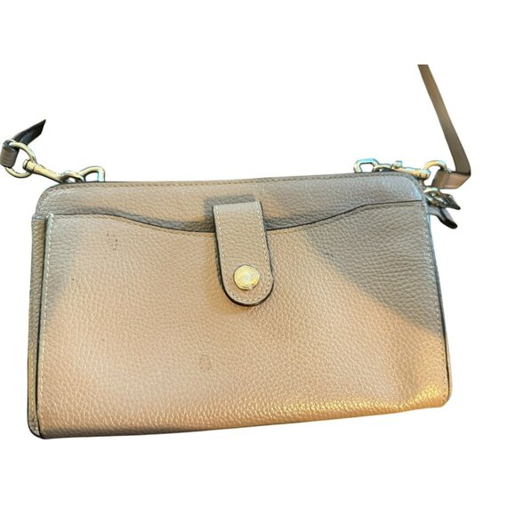 Coach Pebbled Leather Crossbody Wallet Beige 8" X 5" With Detachable Strap - Picture 2 of 6